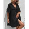 imagechouyatou Womens Casual Short Sleeve Button Down Mini Shirt Dress Cotton Babydoll Tunic Loose Beach DressBlack