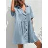 imagechouyatou Womens Casual Short Sleeve Button Down Mini Shirt Dress Cotton Babydoll Tunic Loose Beach DressLight Blue