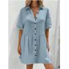 imagechouyatou Womens Casual Short Sleeve Button Down Mini Shirt Dress Cotton Babydoll Tunic Loose Beach DressLight Blue