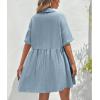 imagechouyatou Womens Casual Short Sleeve Button Down Mini Shirt Dress Cotton Babydoll Tunic Loose Beach DressLight Blue