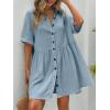 imagechouyatou Womens Casual Short Sleeve Button Down Mini Shirt Dress Cotton Babydoll Tunic Loose Beach DressLight Blue