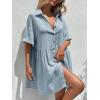 imagechouyatou Womens Casual Short Sleeve Button Down Mini Shirt Dress Cotton Babydoll Tunic Loose Beach DressLight Blue