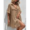 imagechouyatou Womens Casual Short Sleeve Button Down Mini Shirt Dress Cotton Babydoll Tunic Loose Beach DressLight Brown