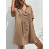 imagechouyatou Womens Casual Short Sleeve Button Down Mini Shirt Dress Cotton Babydoll Tunic Loose Beach DressLight Brown