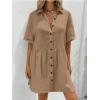 imagechouyatou Womens Casual Short Sleeve Button Down Mini Shirt Dress Cotton Babydoll Tunic Loose Beach DressLight Brown