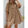 imagechouyatou Womens Casual Short Sleeve Button Down Mini Shirt Dress Cotton Babydoll Tunic Loose Beach DressLight Brown
