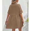 imagechouyatou Womens Casual Short Sleeve Button Down Mini Shirt Dress Cotton Babydoll Tunic Loose Beach DressLight Brown
