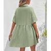imagechouyatou Womens Casual Short Sleeve Button Down Mini Shirt Dress Cotton Babydoll Tunic Loose Beach DressLight Green