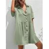 imagechouyatou Womens Casual Short Sleeve Button Down Mini Shirt Dress Cotton Babydoll Tunic Loose Beach DressLight Green