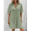 imagechouyatou Womens Casual Short Sleeve Button Down Mini Shirt Dress Cotton Babydoll Tunic Loose Beach DressLight Green