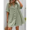 imagechouyatou Womens Casual Short Sleeve Button Down Mini Shirt Dress Cotton Babydoll Tunic Loose Beach DressLight Green