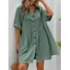 imagechouyatou Womens Casual Short Sleeve Button Down Mini Shirt Dress Cotton Babydoll Tunic Loose Beach DressOcean Green