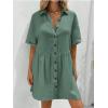 imagechouyatou Womens Casual Short Sleeve Button Down Mini Shirt Dress Cotton Babydoll Tunic Loose Beach DressOcean Green