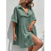 imagechouyatou Womens Casual Short Sleeve Button Down Mini Shirt Dress Cotton Babydoll Tunic Loose Beach DressOcean Green