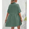 imagechouyatou Womens Casual Short Sleeve Button Down Mini Shirt Dress Cotton Babydoll Tunic Loose Beach DressOcean Green