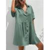 imagechouyatou Womens Casual Short Sleeve Button Down Mini Shirt Dress Cotton Babydoll Tunic Loose Beach DressOcean Green