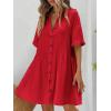 imagechouyatou Womens Casual Short Sleeve Button Down Mini Shirt Dress Cotton Babydoll Tunic Loose Beach DressRed