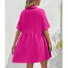 imagechouyatou Womens Casual Short Sleeve Button Down Mini Shirt Dress Cotton Babydoll Tunic Loose Beach DressRose Red