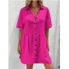 imagechouyatou Womens Casual Short Sleeve Button Down Mini Shirt Dress Cotton Babydoll Tunic Loose Beach DressRose Red