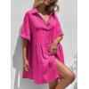 imagechouyatou Womens Casual Short Sleeve Button Down Mini Shirt Dress Cotton Babydoll Tunic Loose Beach DressRose Red