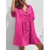 imagechouyatou Womens Casual Short Sleeve Button Down Mini Shirt Dress Cotton Babydoll Tunic Loose Beach DressRose Red