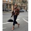 imagechouyatou Womens Casual Single Breasted Cropped Wool Blazer Jacket Contrast Collar Wool Blend Short Pea Coat OvercoatBrown