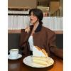 imagechouyatou Womens Casual Single Breasted Cropped Wool Blazer Jacket Contrast Collar Wool Blend Short Pea Coat OvercoatBrown
