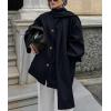 imagechouyatou Womens Casual Single Breasted Wool Coat with Scarf Office Work Wool Blend Trench Pea Coat OvercoatBlack