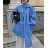 imagechouyatou Womens Casual Single Breasted Wool Coat with Scarf Office Work Wool Blend Trench Pea Coat OvercoatBlue