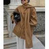 imagechouyatou Womens Casual Single Breasted Wool Coat with Scarf Office Work Wool Blend Trench Pea Coat OvercoatKhaki