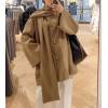 imagechouyatou Womens Casual Single Breasted Wool Coat with Scarf Office Work Wool Blend Trench Pea Coat OvercoatKhaki