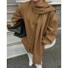 imagechouyatou Womens Casual Single Breasted Wool Coat with Scarf Office Work Wool Blend Trench Pea Coat OvercoatKhaki