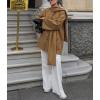 imagechouyatou Womens Casual Single Breasted Wool Coat with Scarf Office Work Wool Blend Trench Pea Coat OvercoatKhaki