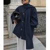 imagechouyatou Womens Casual Single Breasted Wool Coat with Scarf Office Work Wool Blend Trench Pea Coat OvercoatNavy Blue