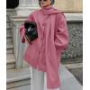 imagechouyatou Womens Casual Single Breasted Wool Coat with Scarf Office Work Wool Blend Trench Pea Coat OvercoatRose Red