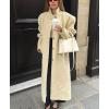 imagechouyatou Womens Casual Stand Collar Wool Coat Single Breasted Duster Long Trench Pea Coat Overcoat with PocketsApricot
