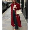 imagechouyatou Womens Casual Stand Collar Wool Coat Single Breasted Duster Long Trench Pea Coat Overcoat with PocketsDark Red