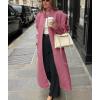 imagechouyatou Womens Casual Stand Collar Wool Coat Single Breasted Duster Long Trench Pea Coat Overcoat with PocketsPink