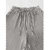 imagechouyatou Womens Casual Striped Wide Leg Pants Drawstring Elastic Waist Dress Palazzo Pants with PocketsBlack