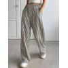 imagechouyatou Womens Casual Striped Wide Leg Pants Drawstring Elastic Waist Dress Palazzo Pants with PocketsBlack