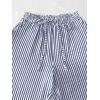 imagechouyatou Womens Casual Striped Wide Leg Pants Drawstring Elastic Waist Dress Palazzo Pants with PocketsBlue