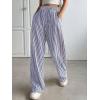 imagechouyatou Womens Casual Striped Wide Leg Pants Drawstring Elastic Waist Dress Palazzo Pants with PocketsBlue