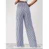 imagechouyatou Womens Casual Striped Wide Leg Pants Drawstring Elastic Waist Dress Palazzo Pants with PocketsBlue