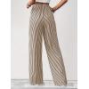 imagechouyatou Womens Casual Striped Wide Leg Pants Drawstring Elastic Waist Dress Palazzo Pants with PocketsBrown