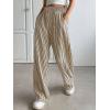 imagechouyatou Womens Casual Striped Wide Leg Pants Drawstring Elastic Waist Dress Palazzo Pants with PocketsBrown