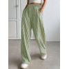 imagechouyatou Womens Casual Striped Wide Leg Pants Drawstring Elastic Waist Dress Palazzo Pants with PocketsGreen