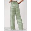 imagechouyatou Womens Casual Striped Wide Leg Pants Drawstring Elastic Waist Dress Palazzo Pants with PocketsGreen