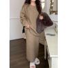imagechouyatou Womens Casual Two Piece Sweater Skirt Sets Pullover Sweater Long Bodycon Skirt 2 Piece Fall OutfitsKhaki
