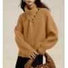 imagechouyatou Womens Casual V Neck Pullover Sweaters Ribbed Knit Slouchy Jumper Tops with Removable ScarfKhaki