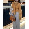 imagechouyatou Womens Casual V Neck Pullover Sweaters Ribbed Knit Slouchy Jumper Tops with Removable ScarfKhaki